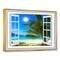 Designart - Window Open to Beach with Palm - Extra Large Seashore Framed Canvas Art
